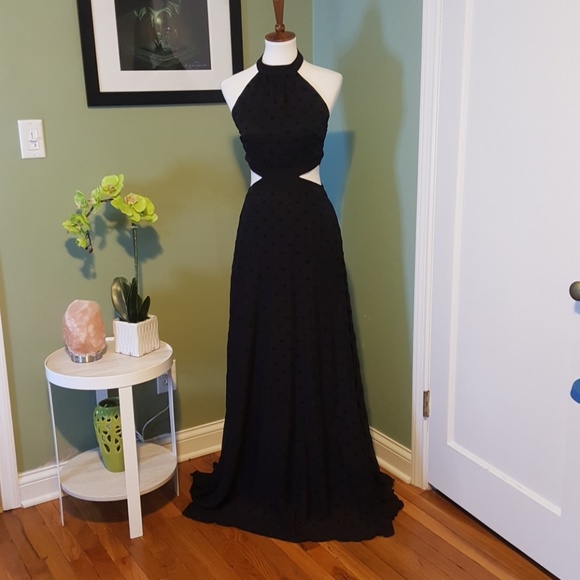Black Polka dot Cut Out Gown - Picture 1 of 4
